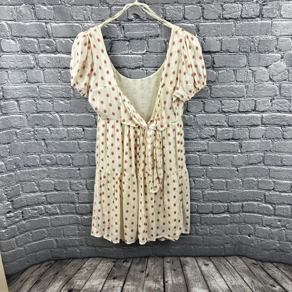 Max Studio Red  Polka Dot Mini Tiered Dress Tan Size S - Picture 6 of 8